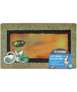 Drymate Cat Bowl Placemat, Pet Food Feeding Mat - Absorbent Fabric, Waterproof Backing, Slip-Resistant - Machine Washable/Durable (USA Made) (12 x 20) (Fish Kitty)