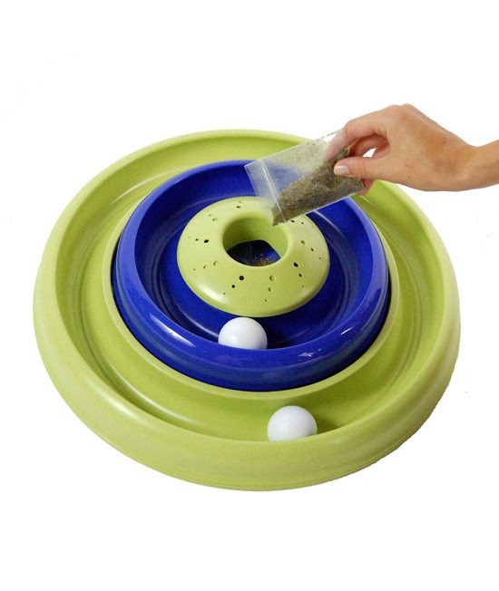 Coastal Pet Turbo Catnip Hurricane Cat Toy - Interactive Double Cat Toy Ball Track - for Cats and Kittens - Green and Blue - 16