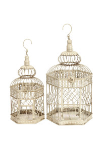 Deco 79 Metal Hexagon Birdcage with Latch Lock Closure and Hanging Hook, Set of 2 21, 18H, Cream