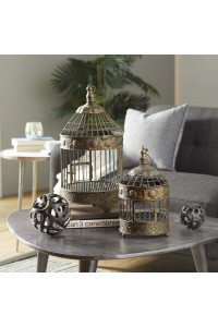 Deco 79 Metal Round Birdcage with Latch Lock Closure and Top Hook, Set of 2 24, 16H, Bronze