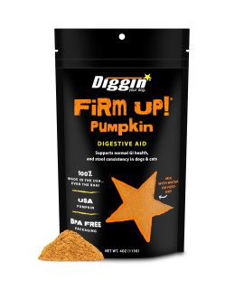 Diggin Your Dog Firm Up Pumpkin for Dogs & Cats, 100% Made in USA, Pumpkin Powder for Dogs, Digestive Support, Apple Pectin, Fiber, Healthy Stool, 4 oz