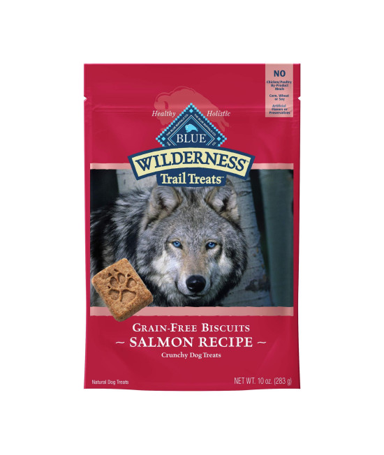 Blue Buffalo Wilderness Trail Treats High Protein Grain Free Crunchy Dog Treats Biscuits, Salmon Recipe 10-oz Bag
