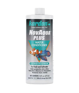 Kordon NOVAQUA Plus - Freshwater & Saltwater Aquarium Water Conditioner - Instantly Detoxifies Chlorine, Chloramines, & Heavy Metals, Replaces Fish Slime Coat, Reduces Fish Stress, 16 Ounces