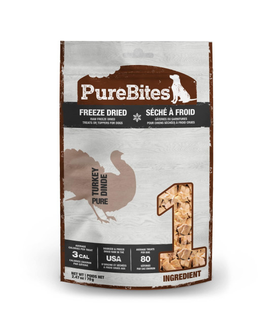 PureBites Freeze Dried Turkey Dog Treats 70g 1 Ingredient Made in USA (Packaging May Vary)