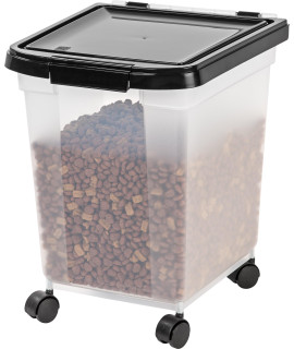 IRIS USA 32.5qt/8.1gal Airtight Pet Food Storage Container, Clear/Black