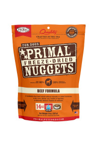 Primal Freeze Dried Dog Food Nuggets Beef, Complete & Balanced Scoop & Serve Healthy Grain Free Raw Dog Food, Crafted in The USA, 14 oz