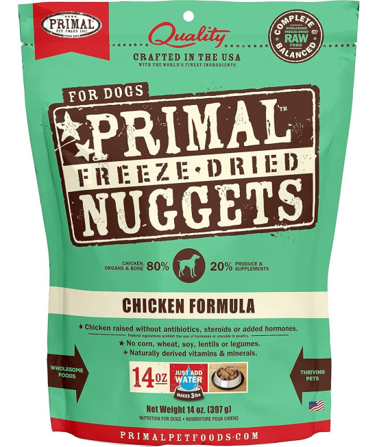 Primal Freeze Dried Dog Food Nuggets Chicken, Complete & Balanced Scoop & Serve Healthy Grain Free Raw Dog Food, Crafted in The USA, 14 oz