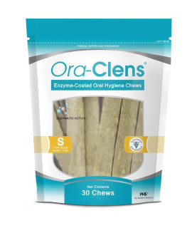 Ora-Clens Oral Hygiene Chews for Small Dogs - Cleans Teeth and Freshens Breathe - Coated with Enzymes - Prevents Plaque & Bacteria Build Up - 30 Chews