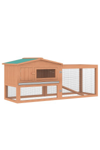 Pawhut 62 Outdoor Rabbit Hutch with Run, Guinea Pig Pet House Bunny Cage with Pull Out Tray, Waterproof Roof