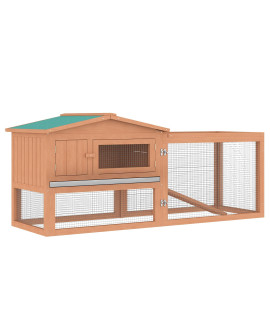 Pawhut 62 Outdoor Rabbit Hutch with Run, Guinea Pig Pet House Bunny Cage with Pull Out Tray, Waterproof Roof