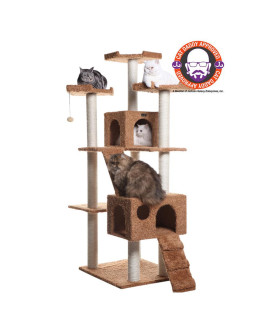 Armarkat 74 Multi-Level Real Wood Cat Tree Large Cat Play Furniture With SratchhIng Posts, Large Playforms, A7407 Ochre Brown