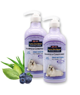 Alpha Dog Series - Grooming Natural Dog Shampoo and Conditioner with Aloe Vera, pH balanced Shampoo for Dogs, Tear-Free, Moisturizing Dog Shampoo for Sensitive Skin - 26.4 Oz (Pack of 2, Bright White Shampoo + Conditioner)