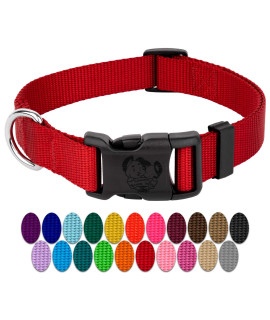 Country Brook Petz - 30+ Vibrant Colors - American Made Deluxe Nylon Dog Collar with Buckle (Large, 1 Inch Wide, Red)