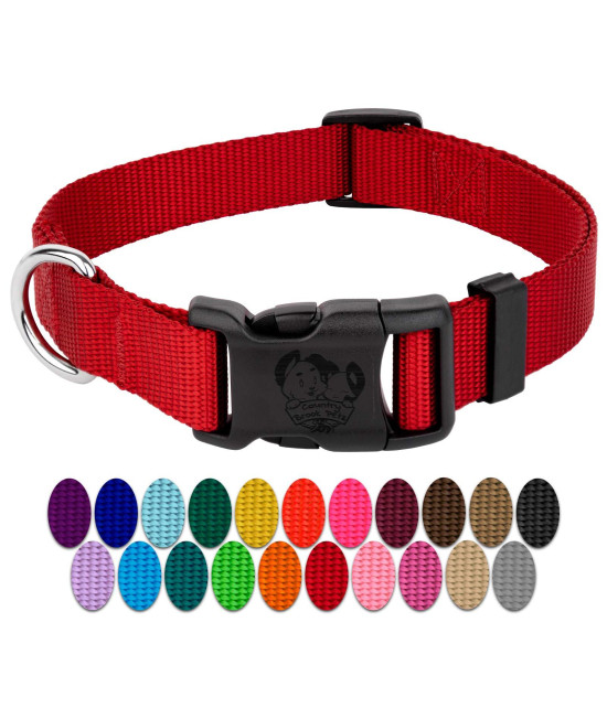 Country Brook Petz - 30+ Vibrant Colors - American Made Deluxe Nylon Dog Collar with Buckle (Large, 1 Inch Wide, Red)