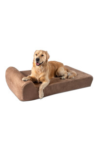 Big Barker Orthopedic Dog Bed w/Headrest - 7 Dog Bed for Large Dogs w/Washable Microsuede Cover - Elevated Dog Bed Made in The USA w/ 10-Year Warranty (Headrest, Large, Khaki)