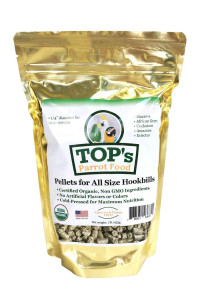 TOP's Parrot Food Pellets Hookbills, Small, Medium, Large Birds - Non-GMO, Peanut Soy & Corn Free, USDA Organic Certified - 1 lb / 453 g
