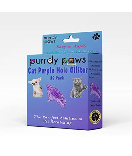 Purrdy Paws Soft Nail Caps for Cat Claws Purple Holographic Glitter Kitten