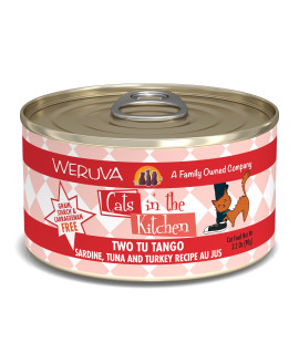 Weruva Cats in The Kitchen, Two Tu Tango with Sardine, Tuna & Turkey Au Jus Cat Food, 3.2oz Can (Pack of 24)