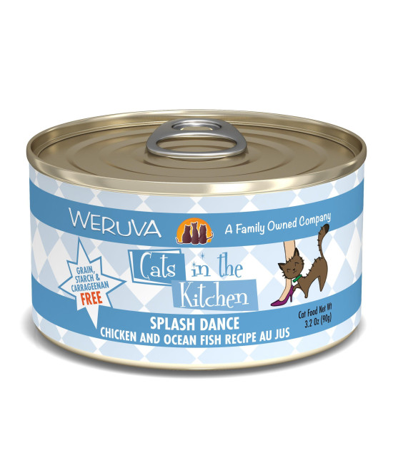 Weruva Cats in The Kitchen, Splash Dance with Chicken & Ocean Fish Au Jus Cat Food, 3.2oz Can (Pack of 24)