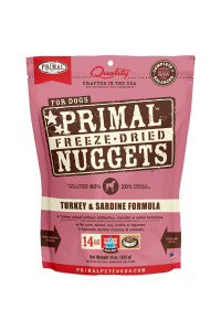 Primal Freeze Dried Dog Food Nuggets Turkey & Sardine, Complete & Balanced Scoop & Serve Healthy Grain Free Raw Dog Food, Crafted in The USA, 14 oz