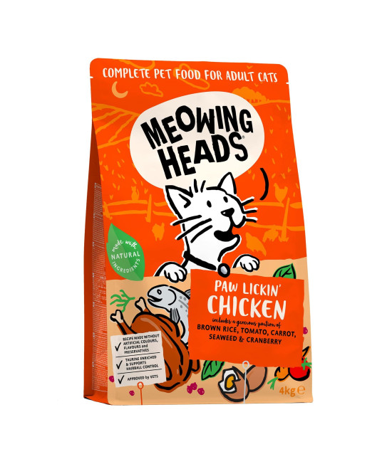 Meowing Heads Dry cat Food - Paw Lickin chicken - 100% Natural chicken and Fish with No Artificial Flavours, good for Healthy Digestion, 4 kg