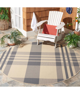SAFAVIEH courtyard collection 53 Round greyBone cY6201 Plaid Indoor Outdoor--Waterproof Easy--cleaning Patio Backyard Mudroom Area--Rug
