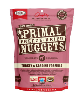 Primal Freeze Dried Dog Food Nuggets Turkey & Sardine, Complete & Balanced Scoop & Serve Healthy Grain Free Raw Dog Food, Crafted in The USA, 5.5 oz