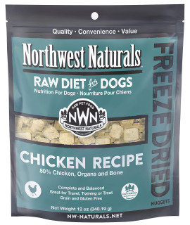 Northwest Naturals Freeze Dried Raw Diet for Dogs Freeze Dried Nuggets Dog Food - Chicken - Grain-Free, Gluten-Free Pet Food, Dog Training Treats - 12 Oz.