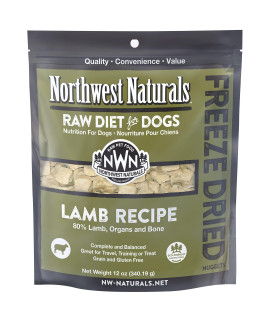 Northwest Naturals Freeze Dried Raw Diet for Dogs Freeze Dried Nuggets Dog Food - Lamb - Grain-Free, Gluten-Free Pet Food, Dog Training Treats - 12 Oz.