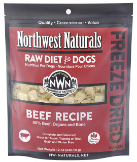 Northwest Naturals Freeze Dried Raw Diet for Dogs Freeze Dried Nuggets Dog Food - Beef - Grain-Free, Gluten-Free Pet Food, Dog Training Treats - 12 Oz.