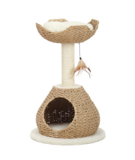 PetPals Hand-Made Paper Rope Natural Bowl Shaped with Perch Cat Tree (Lookout Cat Tower)