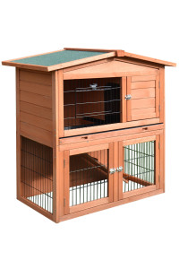Pawhut 40 Wooden Rabbit Hutch Small Animal House Pet Cage