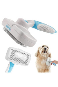 The Pet Portal Self Cleaning Dog Brush for Shedding Slicker Brush Cat Long Haired Pet Brush Grooming Deshedding Supplies - Medium to Large Pets White
