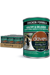 Dave's Pet Food Grain Free Wet Cat Food (Chicken), Made in USA Naturally Healthy Canned Cat Food, Added Vitamins & Minerals, Wheat & Gluten-Free, 12.5 oz Cans (Case of 12)