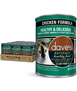 Dave's Pet Food Grain Free Wet Cat Food (Chicken), Made in USA Naturally Healthy Canned Cat Food, Added Vitamins & Minerals, Wheat & Gluten-Free, 12.5 oz Cans (Case of 12)