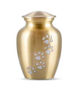 Best Friend Services Pet Urn - Ottillie Paws Legacy Memorial Pet Cremation Urns for Dogs and Cats Ashes Hand Carved Brass Memory Keepsake Urn (Brass, Vertical, Pewter, Small)