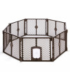 North States MyPet 26 Tall Brown Petyard Passage Dog Playpen: 8-panel Customizable Folding Pet Enclosure with Lockable Pet Door. Made in USA. Large Freestanding Exercise Dog Gate for Pets Indoor/Outdoor