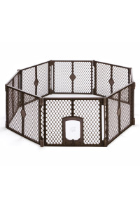 North States MyPet 26 Tall Brown Petyard Passage Dog Playpen: 8-panel Customizable Folding Pet Enclosure with Lockable Pet Door. Made in USA. Large Freestanding Exercise Dog Gate for Pets Indoor/Outdoor
