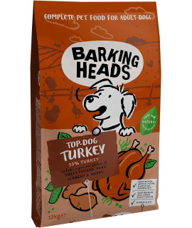 Barking Heads Dry Dog Food - Top-Dog Turkey - 100% Natural Free-Run Turkey with No Artificial Flavours, grain-Free Recipe, good for Healthy Digestion, 12 kg