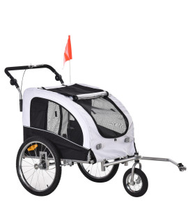 Aosom Dog Bike Trailer 2-in-1 Pet Stroller with Canopy and Storage Pockets, White