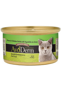 AvoDerm Natural Grain Free Tuna & Chicken Entr? with Vegetables Wet Cat Food 3 oz, (Pack of 24)