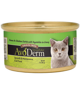 AvoDerm Natural Grain Free Tuna & Chicken Entr? with Vegetables Wet Cat Food 3 oz, (Pack of 24)