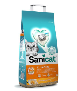 Sanicat - clumping cat Litter with Vanilla and Mandarin Scent Made of Natural Minerals with guaranteed Odour control Absorbs Moisture and Makes cleaning Easier 8 L capacity