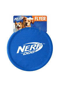 Nerf Dog Nylon Flyer Dog Toy, Flying Disc, Lightweight, Durable and Water Resistant, Great for Beach and Pool, 9 inch Diameter, for Medium/Large Breeds, Single Unit, Blue