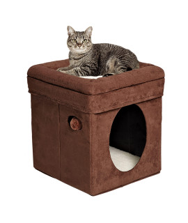 MidWest Homes for Pets 137-BR 'The Original' Curious Cat Cube, Cat House / Cat Condo in Brown Faux Suede & Synthetic Sheepskin