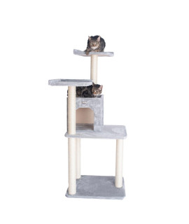 GleePet GP78571022 57-Inch Real Wood Cat Tree In Silver Gray With Two-Door Condo