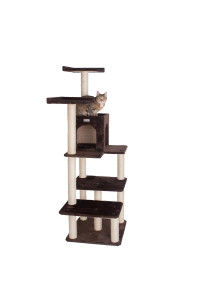 GleePet GP78680723 66-Inch Real Wood Cat Tree In Coffee Brown With Four Levels, Two Perches, Condo