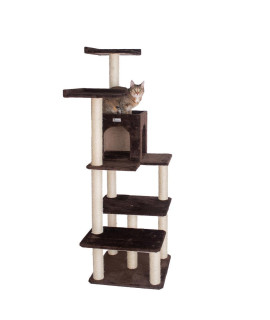 GleePet GP78680723 66-Inch Real Wood Cat Tree In Coffee Brown With Four Levels, Two Perches, Condo