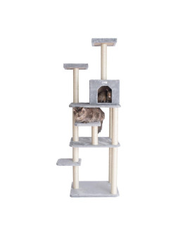 GleePet GP78740822 74-Inch Real Wood Cat Tree With Seven Levels, Silver Gray