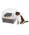 IRIS USA Open-Top Cat Litter Box with Shield and Scoop, Dark Gray